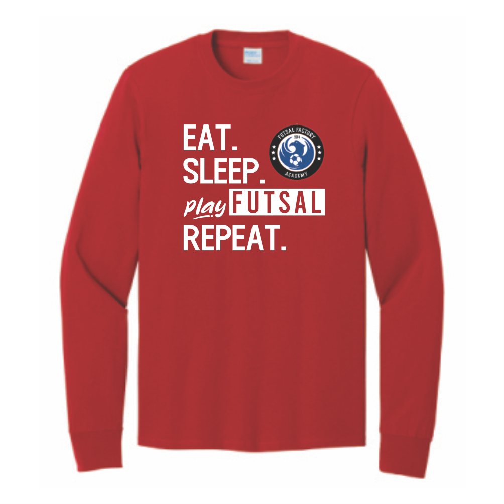 FFA Long Sleeve Core Cotton Eat. Sleep. Play Futsal. Repeat. Tee - Red