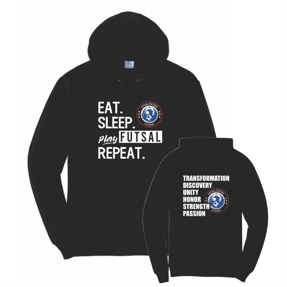 FFA Core Fleece Pullover Hooded Eat. Sleep. Play Futsal. Repeat. Sweatshirt - Black