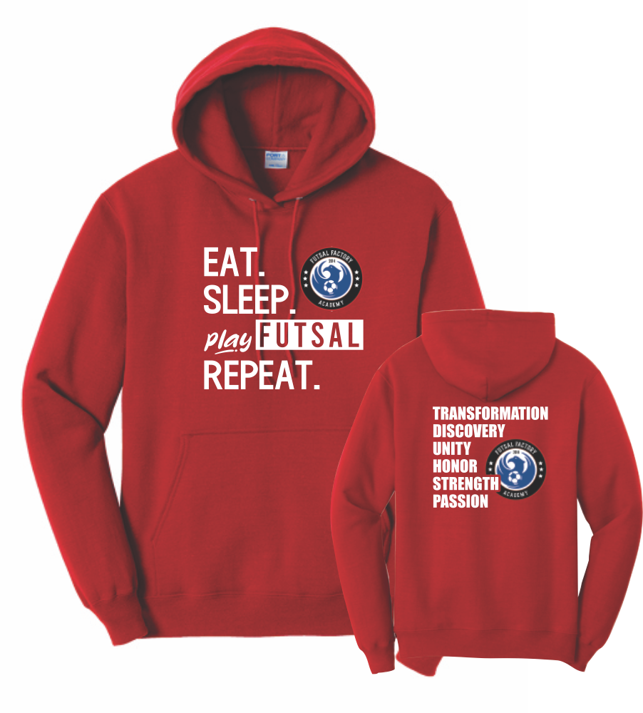 FFA Core Fleece Pullover Hooded Eat. Sleep. Play Futsal. Repeat. Sweatshirt - Red