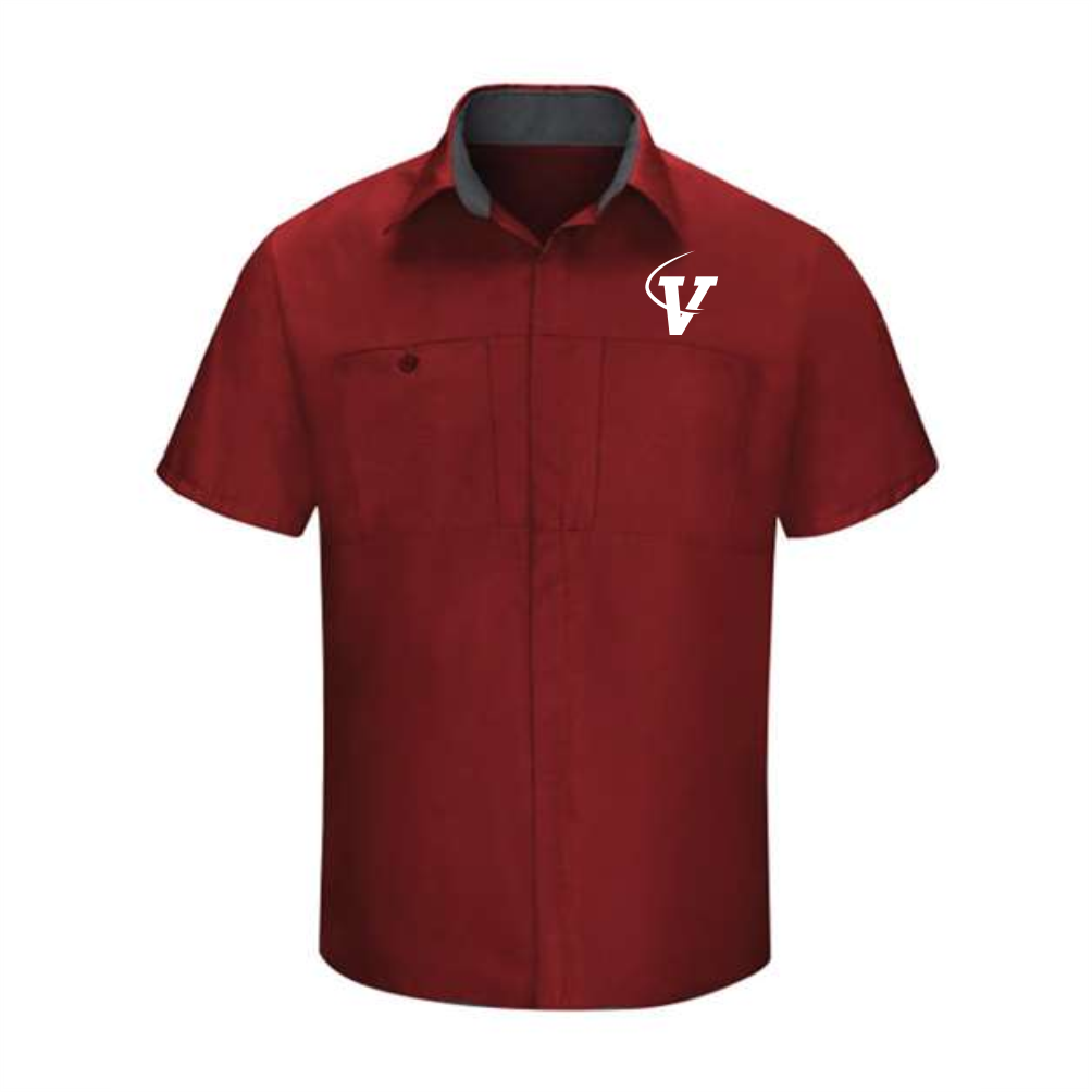 Red Kap Men's Performance Plus Short Sleeve Shirt with Oilblok Technology - Fireball Red/Charcoal