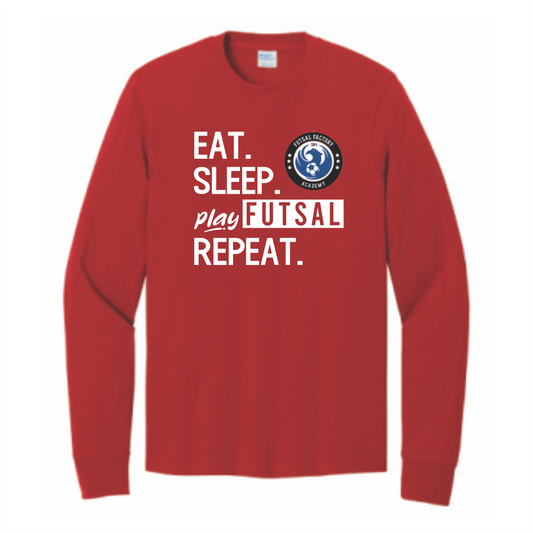 FFA Long Sleeve Core Cotton Eat. Sleep. Play Futsal. Repeat. Tee - Red