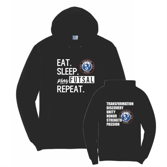 FFA Core Fleece Pullover Hooded Eat. Sleep. Play Futsal. Repeat. Sweatshirt - Black