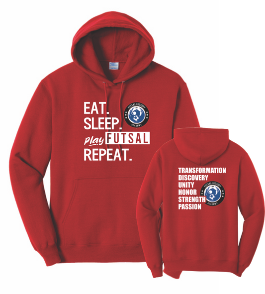 FFA Core Fleece Pullover Hooded Eat. Sleep. Play Futsal. Repeat. Sweatshirt - Red
