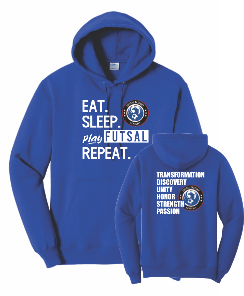 FFA Core Fleece Pullover Hooded Eat. Sleep. Play Futsal. Repeat. Sweatshirt - Royal