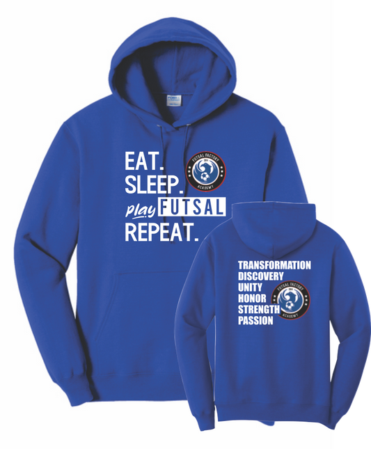 FFA Core Fleece Pullover Hooded Eat. Sleep. Play Futsal. Repeat. Sweatshirt - Royal