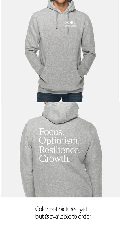 Focus, Optimism, Resilience, Growth Heavy Weight Hoodie