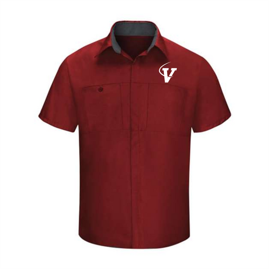 Red Kap Men's Performance Plus Short Sleeve Shirt with Oilblok Technology - Fireball Red/Charcoal